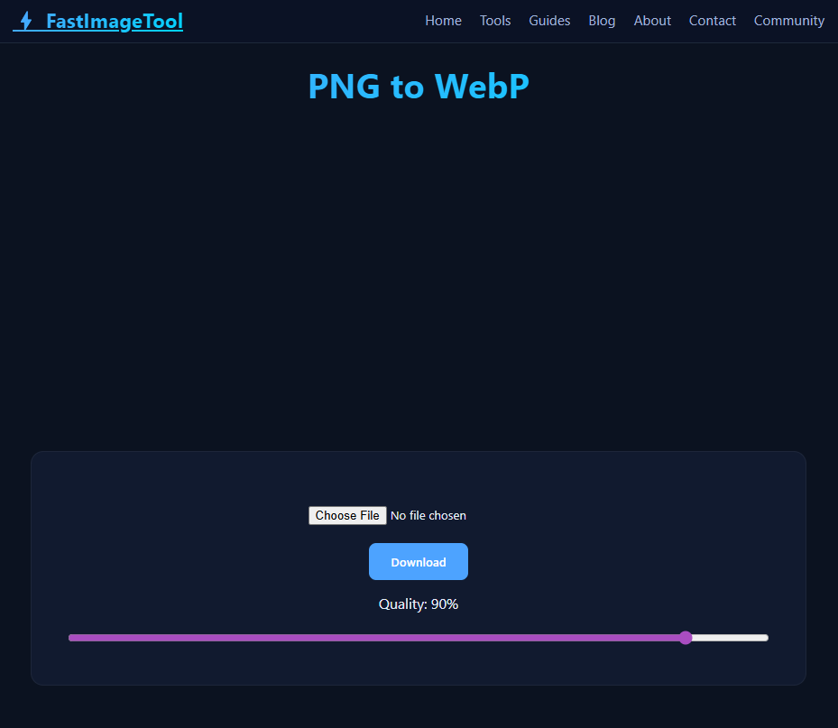 Screenshot of PNG to WebP tool in action